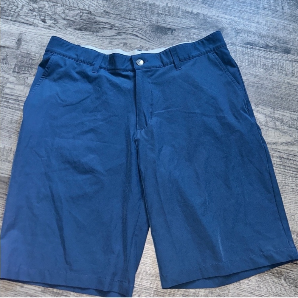 adidas Men's Navy Flat Front Shorts - Picture 1 of 4